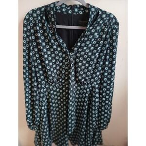 Ted Baker London Women's Black Green Floral Print Long Sleeve V Neck Dress 4 /10